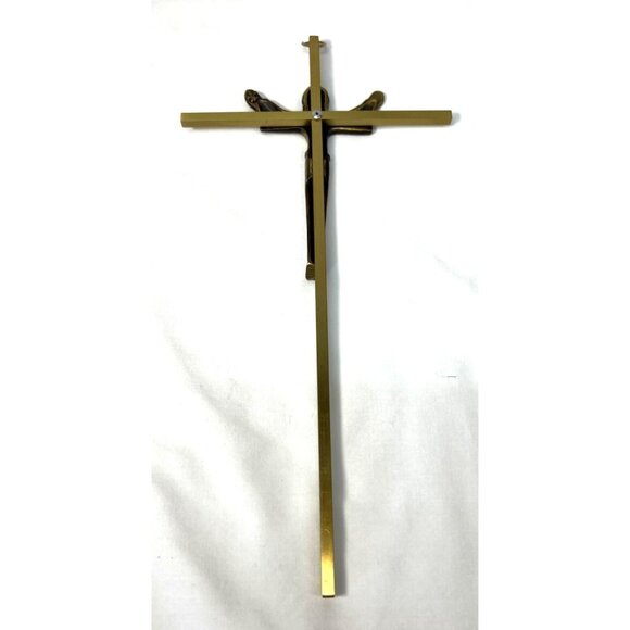 Brass Wall Crucifix With Christ Figure Heavy Piece - Picture 3 of 4